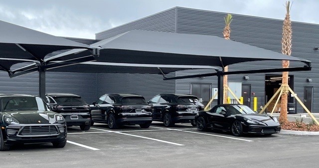CantiShade cantilevered canopies over reserved parking