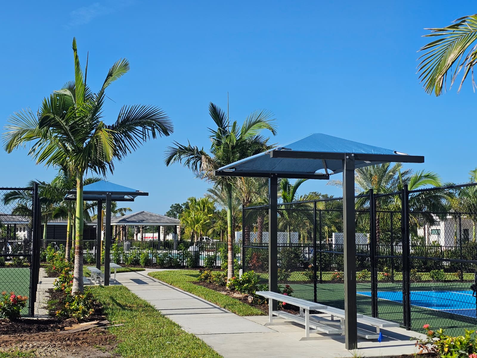 Deck Port canopy over a courtside walkway