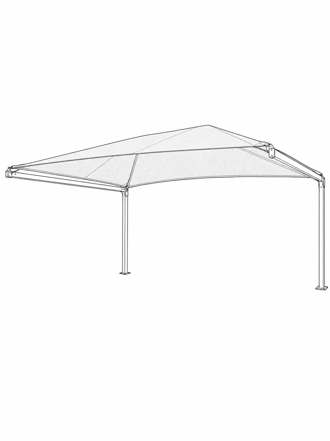 Dual-post hip-roof cantilever, wide clear span