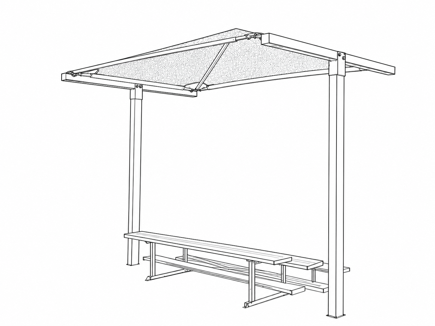 Single-sided T-cantilever over deck seating